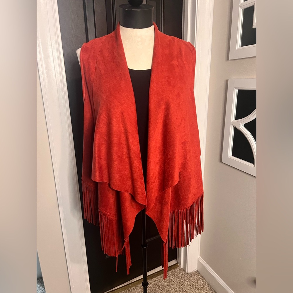 Red Orange Festival Fringe Vest